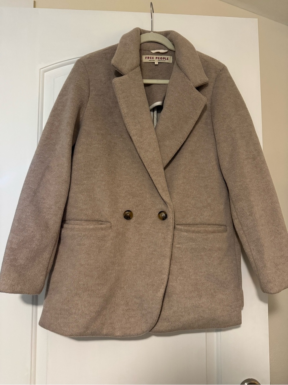 Free People Taupe Double-Breasted Peacoat